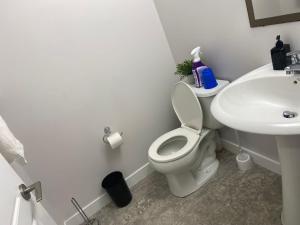 La salle de bains blanche est pourvue de toilettes et d'un lavabo. dans l'établissement Home for yourself, à Winnipeg
