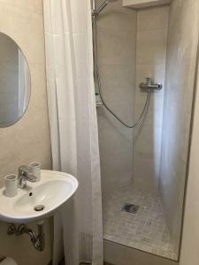 a bathroom with a shower and a sink at Hamburg City Homes in Hamburg