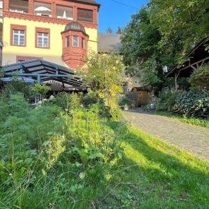 un jardín frente a una casa con un edificio en Haus Till E en Zell an der Mosel
