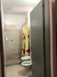 uma casa de banho com um WC e um chuveiro em Helenita em Villa Mercedes