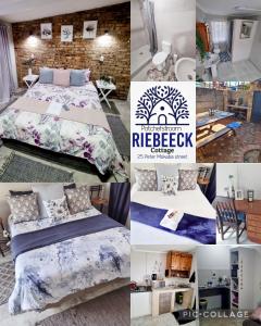 a collage of pictures of a bedroom and a bed at Riebeeck Cottage in Potchefstroom