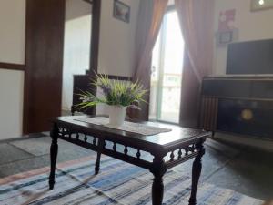 a table with a potted plant on it in a room at Casa do Sr. Alberto in Praia da Vitória