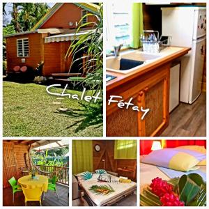 un collage de différentes photos d'une cuisine et d'une cuisine dans l'établissement Fetay Jaune, à Baie-Mahault