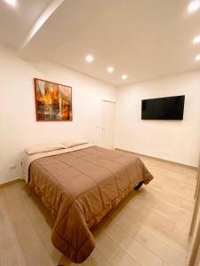 a bedroom with a bed and a flat screen tv at Fifi Home in Pozzuoli