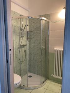 a glass shower in a bathroom with a toilet at Il Vigneto Rooms & Breakfast - Valtellina Panoramic View in Castione Andevenno +50 photos