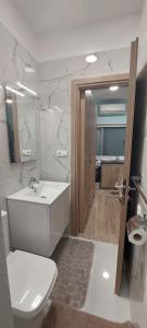 アイオステナにあるGuesthouse Aggelos Porto Germenoの白いバスルーム(トイレ、シンク付)