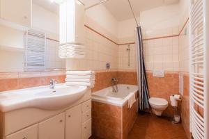a bathroom with a sink and a toilet at EA ApartHotel Melantrich in Prague