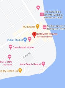 a map of my beach resort with the locations of my condos at CafeMare Rooms in Bantayan Island