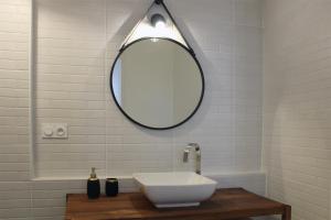 ein Bad mit einem Waschbecken und einem Spiegel in der Unterkunft Le nid perché dans la doutre in Angers