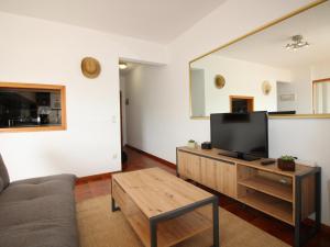 ein Wohnzimmer mit einem Sofa und einem Flachbild-TV in der Unterkunft Apartamento Llançà, 2 dormitorios, 6 personas - ES-228-32 in Llança