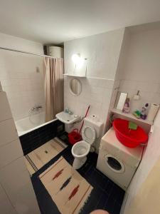a small bathroom with a toilet and a sink at Bronze Apartment in Sarajevo