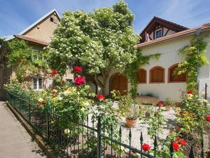 a house with a fence with red roses at Ferienwohnungen Altes Rathaus in Vogtsburg