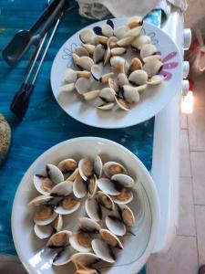 two plates filled with clams on a table at Algreco Naturists & Swinging in Asgourou
