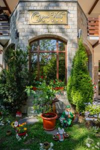 un jardín con plantas y flores frente a un edificio en Opus Villa, en Sinaia