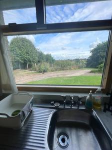 a kitchen sink with a window above it at Newera Farm in Canley