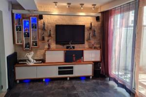 安特衛普的住宿－Lux & Cozy Apt + Garden +Jaccuzi，客厅设有壁挂式平面电视。