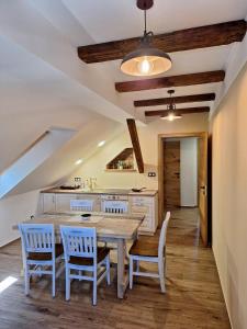 una cucina con tavolo e sedie in una stanza di Vila Trate a Križevci pri Ljutomeru