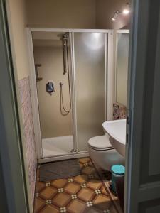 a bathroom with a shower and a toilet and a sink at Bed & Breakfast Villa Palma in Lovere