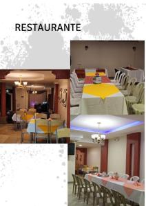 uma colagem de fotos de um restaurante com mesas e cadeiras em JOMALEY , Real HOTEL Jomaley em Loja