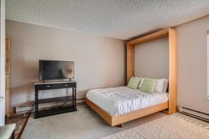 a bedroom with a bed and a flat screen tv at Blazing Saddles #122 in Breckenridge