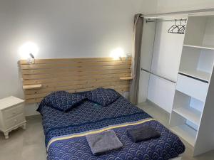 een slaapkamer met een bed met 2 kussens erop bij Maison 10 couchages in Romorantin