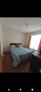 1 dormitorio con cama y ventana en Hermosa cabaña para 4 personas con tinaja-Cochiguaz Valle de Elqui, en Monte Grande