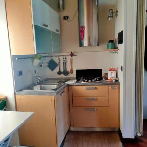 uma pequena cozinha com um lavatório e um fogão em Casa Marina em Lovere