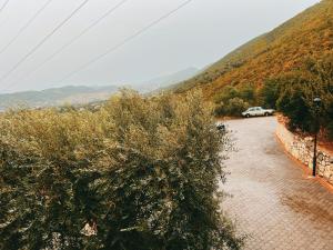 um carro estacionado numa estrada ao lado de uma montanha em Chateau Fasel em Tirana