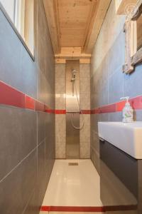 W łazience znajduje się prysznic i umywalka. w obiekcie Les inseparables w mieście Saint-Pierre-de-Curtille