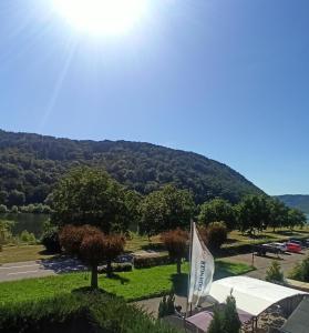 una vista de un parque con una montaña en el fondo en Riesling en Hatzenport