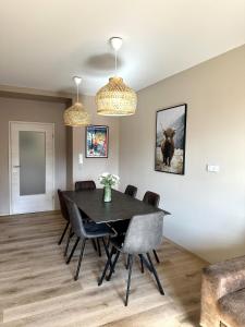 a dining room with a black table and chairs at Apartmány Černý důl - Horňák in Černý Dŭl