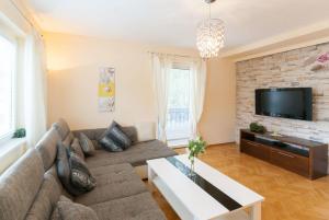 een woonkamer met een bank en een tv bij Appartments Zell am See in Zell am See