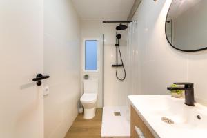 a bathroom with a toilet and a sink and a mirror at Trendy Homes Altamira in Almería