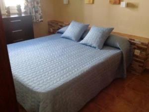 サン・バルトロメにあるLa casita de Yayaのベッドルーム(青い枕付きの大型ベッド1台付)