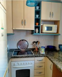 una cucina con piano cottura e forno a microonde di Sea Breeze House ad Almuñécar