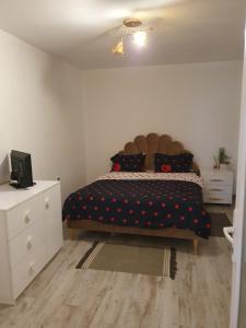 a bedroom with a bed and a white dresser at Ayana Central House in Oradea