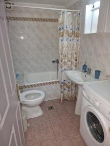 a bathroom with a toilet and a sink and a washing machine at Dimitris House in Thessaloniki