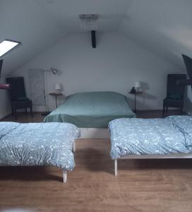 a bedroom with two beds and two chairs at Appartement für 4 Personen in Nürnberg in Nürnberg