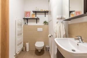 a small bathroom with a sink and a toilet at BNB Slovakia Slnečnice Apartment 1 in Bratislava
