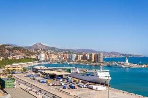 un gran crucero atracado en un puerto en Apartamento Alameda de Colon, en Málaga