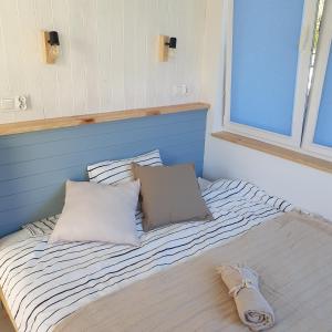 ein Bett mit zwei Kissen auf einem Zimmer in der Unterkunft Bujanie w sitowiu in Wyszowate