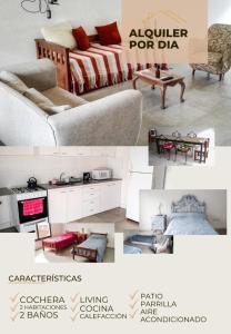 un collage de fotos de una sala de estar con cama y mesa en Casa en el Centro 3 ambientes en Gualeguaychú