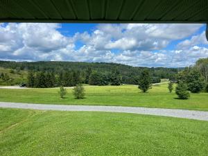 een uitzicht op een grasveld met een weg bij Stony Fork Inn in Wellsboro
