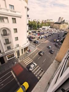 an aerial view of a city street with cars at Cozy Studio Athenee in Bucharest