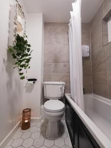 a bathroom with a white toilet and a bath tub at Peaceful house in the heart of Glasgow city, close to Queen Elizabeth Hospital and Govan subway, Free Private Parking in Glasgow