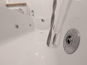Baño blanco con lavabo y manguera en Balnéo, Ecran LCD, Literie 160x200, en Lyon
