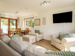 a living room with couches and a flat screen tv at Tressa, Tor Down Quarry in Bodmin
