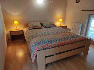 a bedroom with a bed with two lamps on two tables at Gîte Baldersheim, 4 pièces, 5 personnes - FR-1-744-6 in Baldersheim