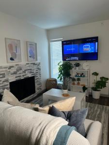 a living room with a couch and a tv at Studio Unit in the MedCenter in Houston