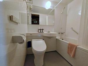 a bathroom with a toilet and a sink and a tub at Pension Shishikui in Shishikui